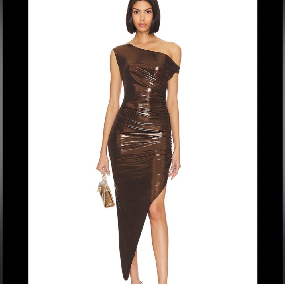 Norma Kamali One Shoulder Chocolate Gown